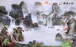 江山如画山水国画客厅背景墙