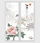 唯美山水牡丹移门