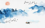 中式水墨山水画背景墙装饰画