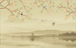 山水梅花背景墙