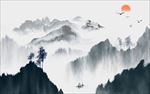 水墨山水意境竹子花鸟背景墙