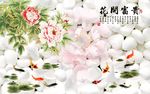 花开富贵鹅卵石电视背景墙