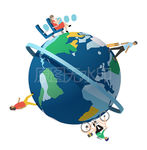 地球飞机航班旅游骑车走路人插图
