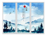 水墨幽深山谷梅花鹿风景移门