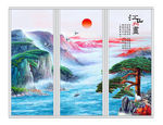 大气水墨风格松鹤延年移门