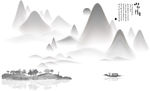 山水情高山流水小船新中式背景墙