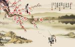 钓鱼翁梅花背景墙