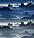 新中式禅意水墨山水画背景墙壁画