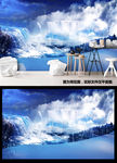 蓝色大气现代海浪风景客厅背景墙