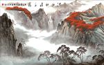江山风景如花国画山水背景墙