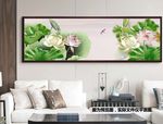 新中式长条横条荷花装饰画床头画