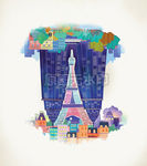 法国埃菲尔铁塔楼房街景旅游插图