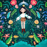 仙女孩自然森林花草树木童话插图