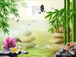 3d竹子石头玉兰花