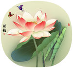 团扇扇面荷花荷韵
