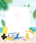 你好夏天沙滩潜水插画背景海报