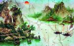 大理石 水彩迎客松
