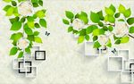 3D绿叶玫瑰花