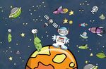 卡通宇宙星空飞船大型壁画