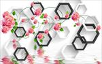 3d六边形简约玫瑰倒影