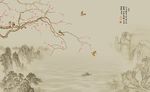 新中式简约玉兰花鸟竹子壁画