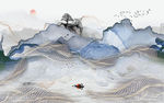 新中式抽象线条水墨山水背景壁画
