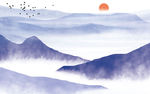 新中式简约抽象水墨山水背景壁画