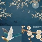 新中式手绘花鸟背景墙