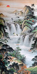 中式流水生财瀑布山水玄关