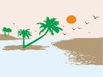 硅藻泥图案   椰树 海边海鸥