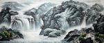 山水瀑布风景画