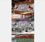 立体涂鸦个性工装背景墙壁画图片