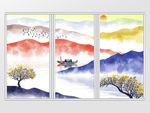 新中式彩色抽象水墨山水移门