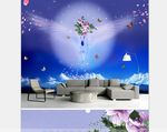 白色天马浪漫唯美背景墙装饰壁画