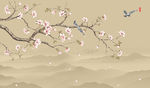 大型中式手绘玉兰花鸟国画背景