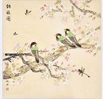 工笔花鸟桃花喜鹊纳福图装饰画