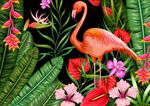 大型分层热带雨林火烈鸟背景壁画