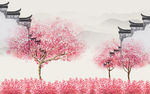 江南桃花山水艺术背景墙壁画