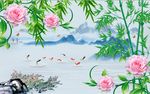 竹子九鱼图玫瑰花