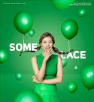 绿色气球双辫女生图片