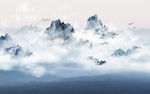 彩云端的高山意境雪峰壁画背景