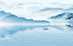 简约清新浅蓝色水墨画风格壁画