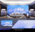 雪山油画