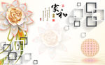彩雕花卉黑白框框家和电视背景墙