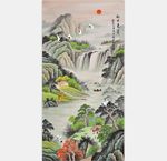 旭日东升山水玄关无框画装饰画