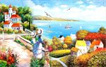 地中海海边风景油画装饰无框画