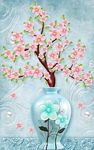 发财3D立体浮雕桃花玄关背景墙