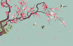 中式手绘梅花花鸟壁画