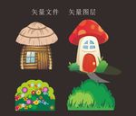矢量木屋   蘑菇  花草
