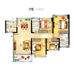 彩色高端手绘平面高清高端户型图